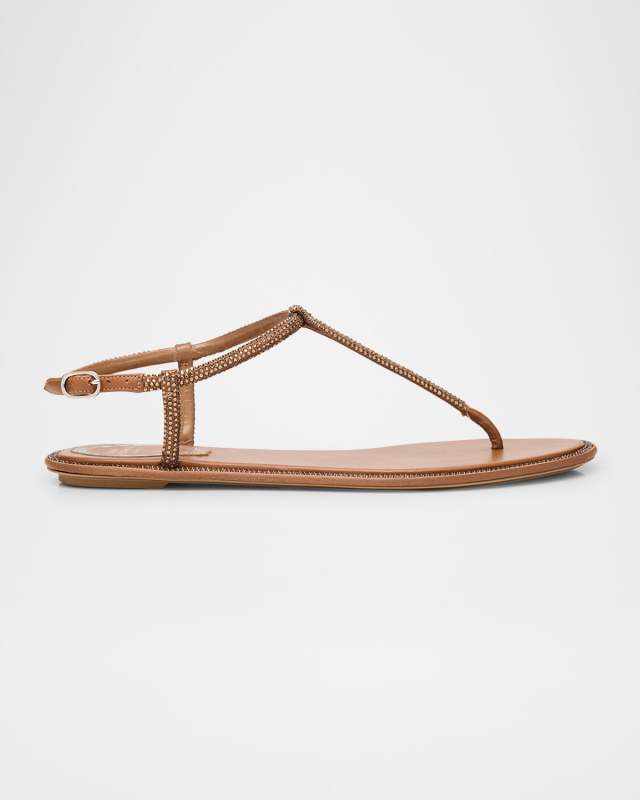 Strass Satin T-Strap Thong Sandals